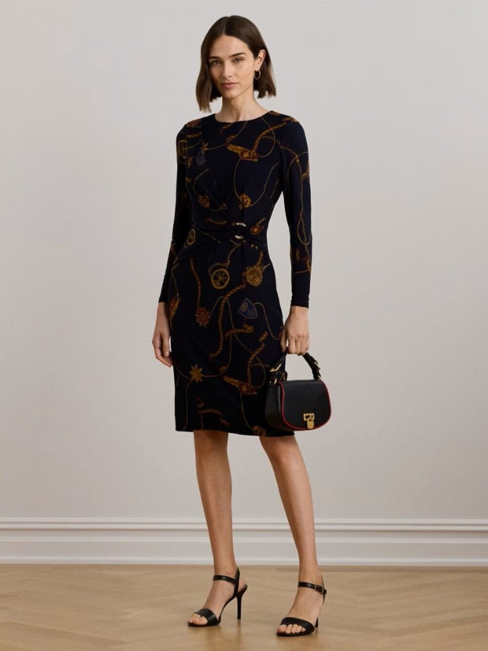 Lauren Ralph Lauren Dress Fabiana 14 NEW Navy Long Sleeve